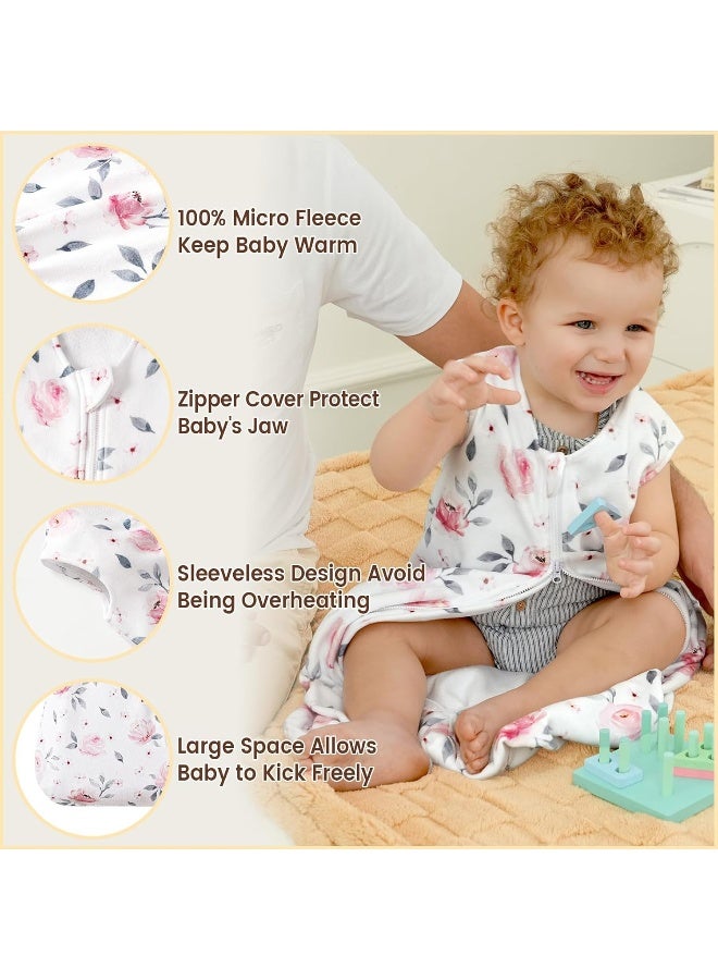 PHF Warm Micro-Fleece Baby Sleep Sack 12-18 Months, Soft Baby Wearable Blanket, 2-Way Zipper Sleeping Bags, 2 Pack Comfy Toddler Sleeping Sack for Boys, Large Size, Floral - Image 2